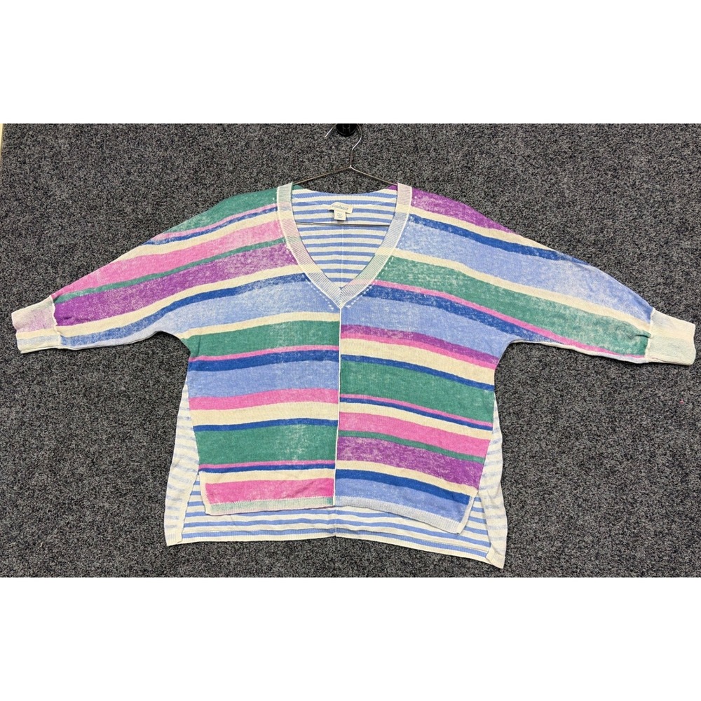 Sundance Sweater Womens PXS Multi Color Striped Cotton V-Neck Boho Knit Top